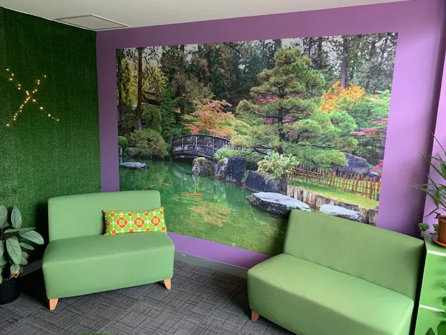 japanese garden wallpaper mural in mental health consulting room
