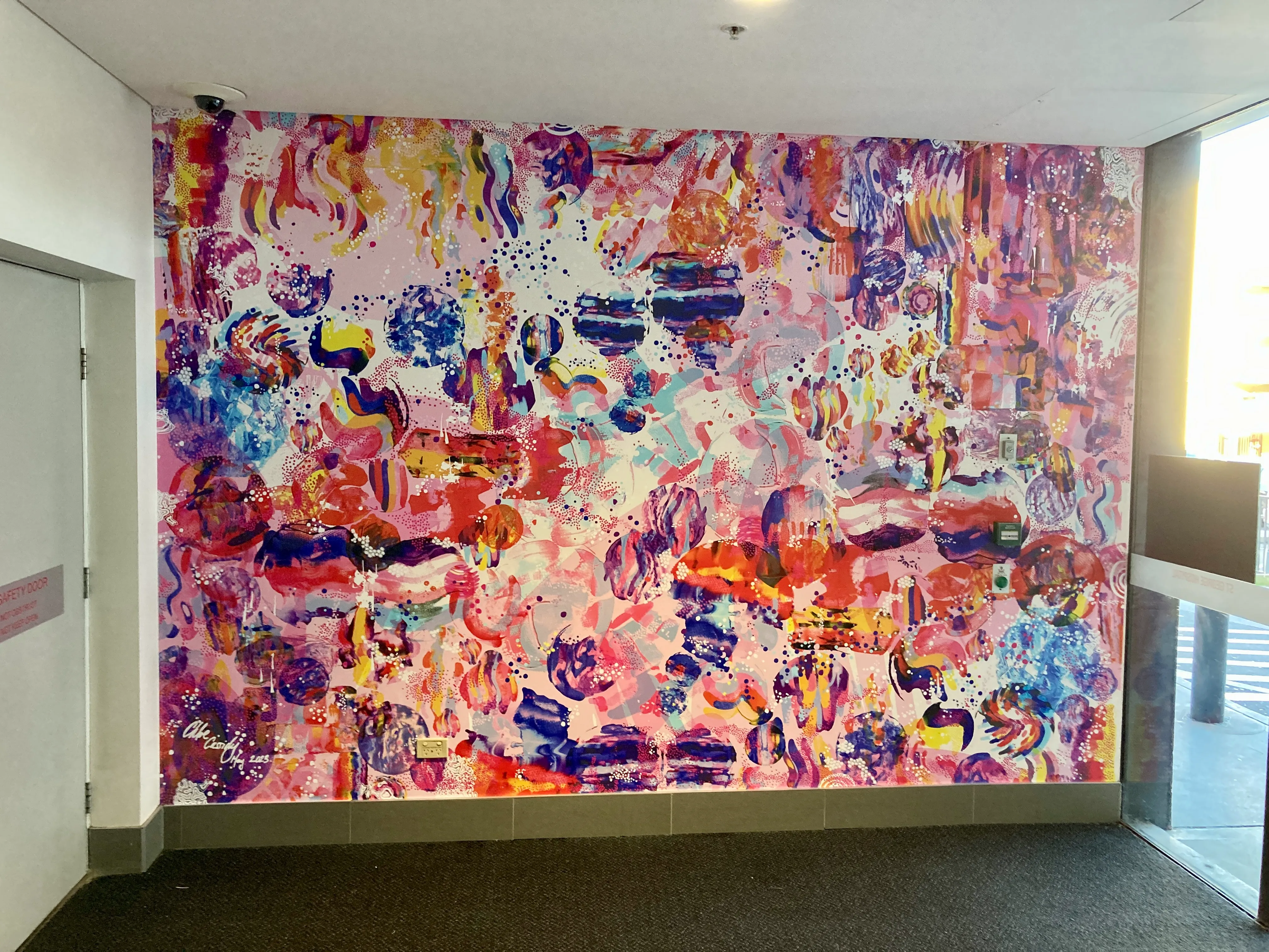 Hospital staff artwork on custom printed wallpaper at St Geaorge Hospital in Kogarah