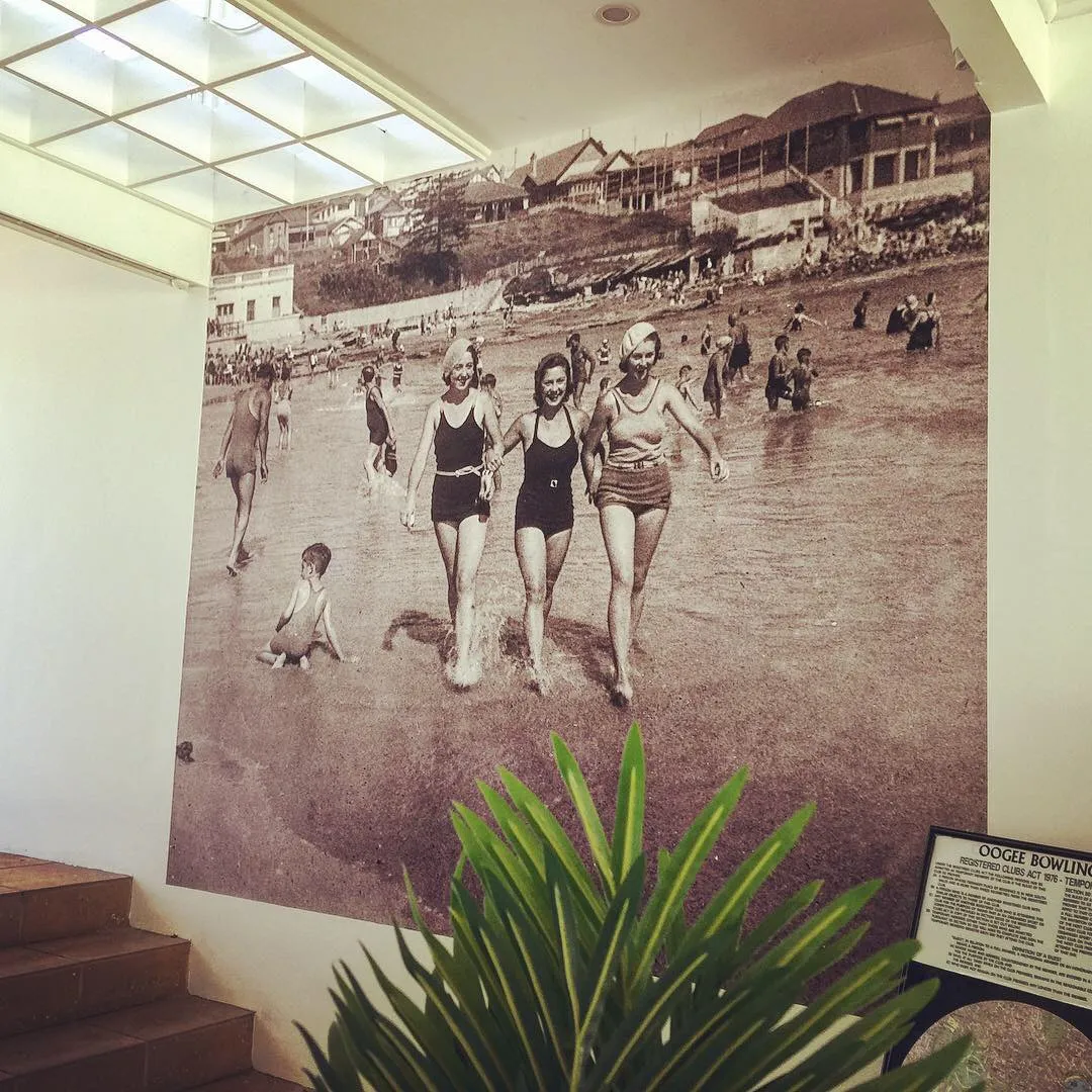 Entrance wallpaper from vintage image at the Coogee Beach Club