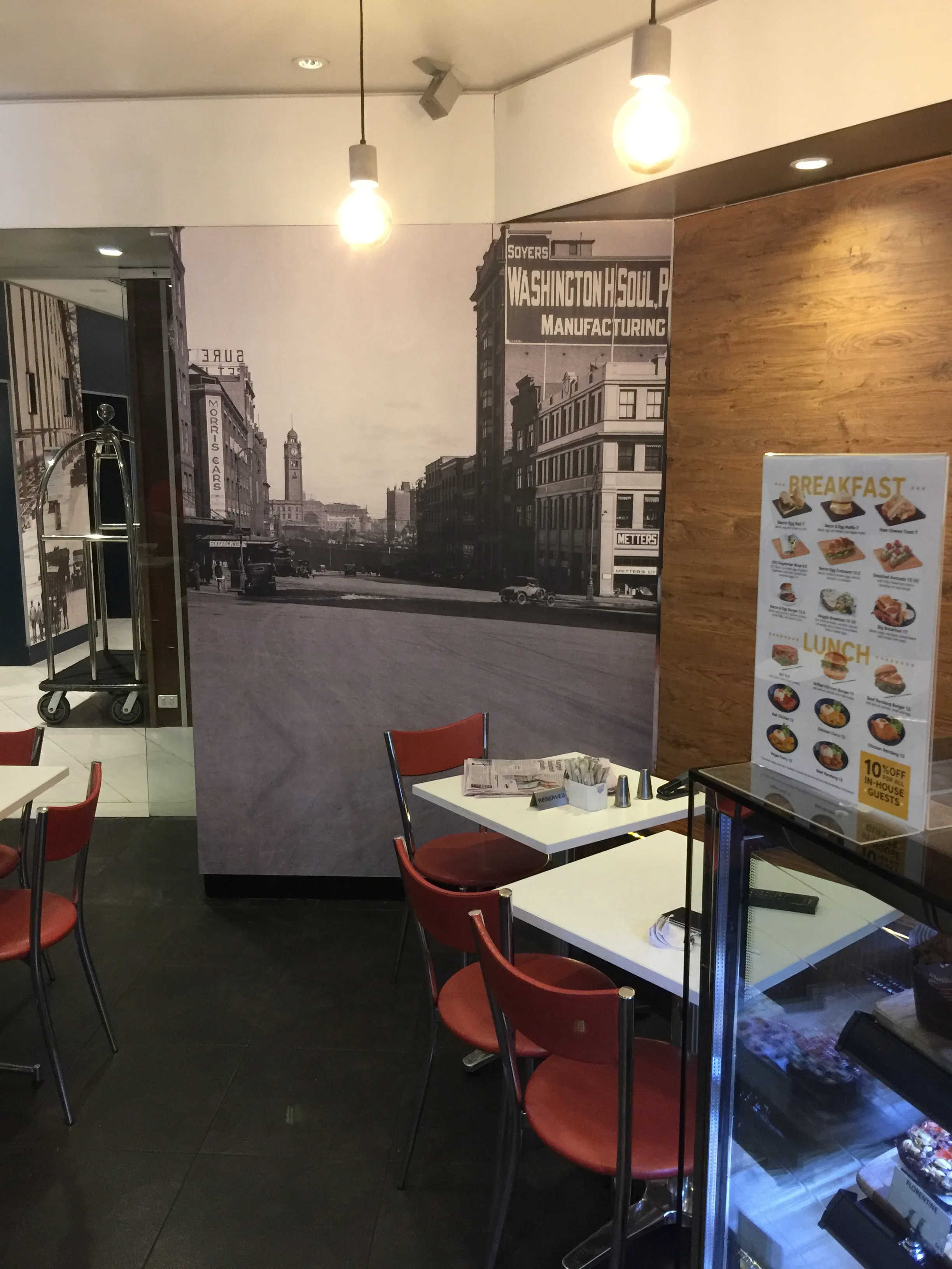 Vintage wallpaper mural at the STC cafe in Surry Hills