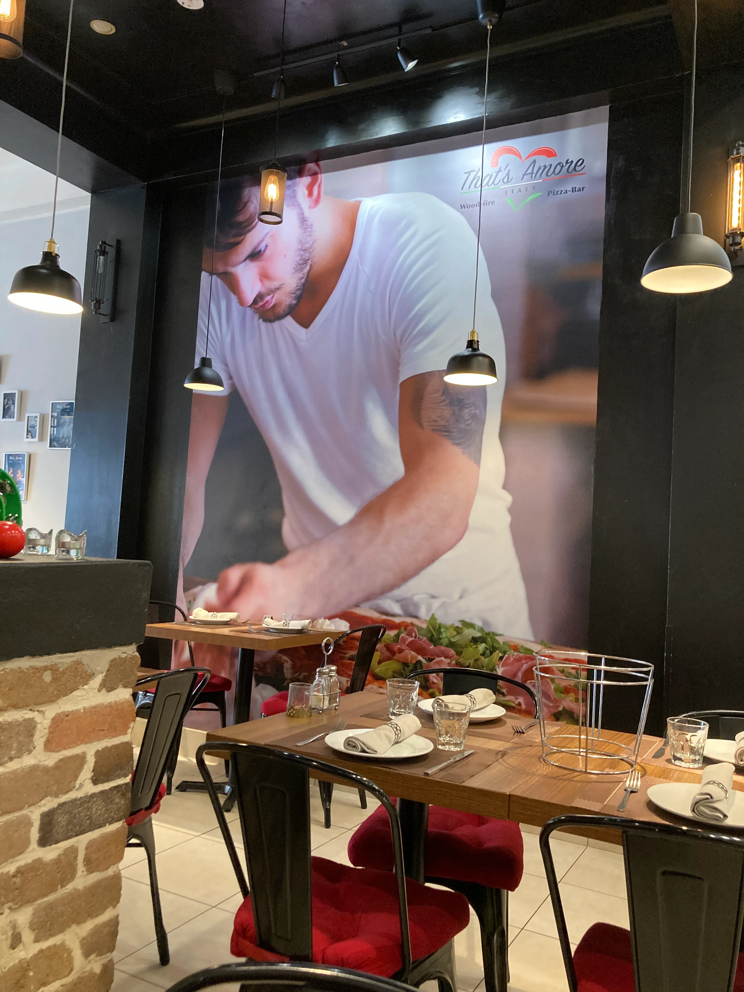 Custom printed wallpaper mural at a Haberfield pizzeria