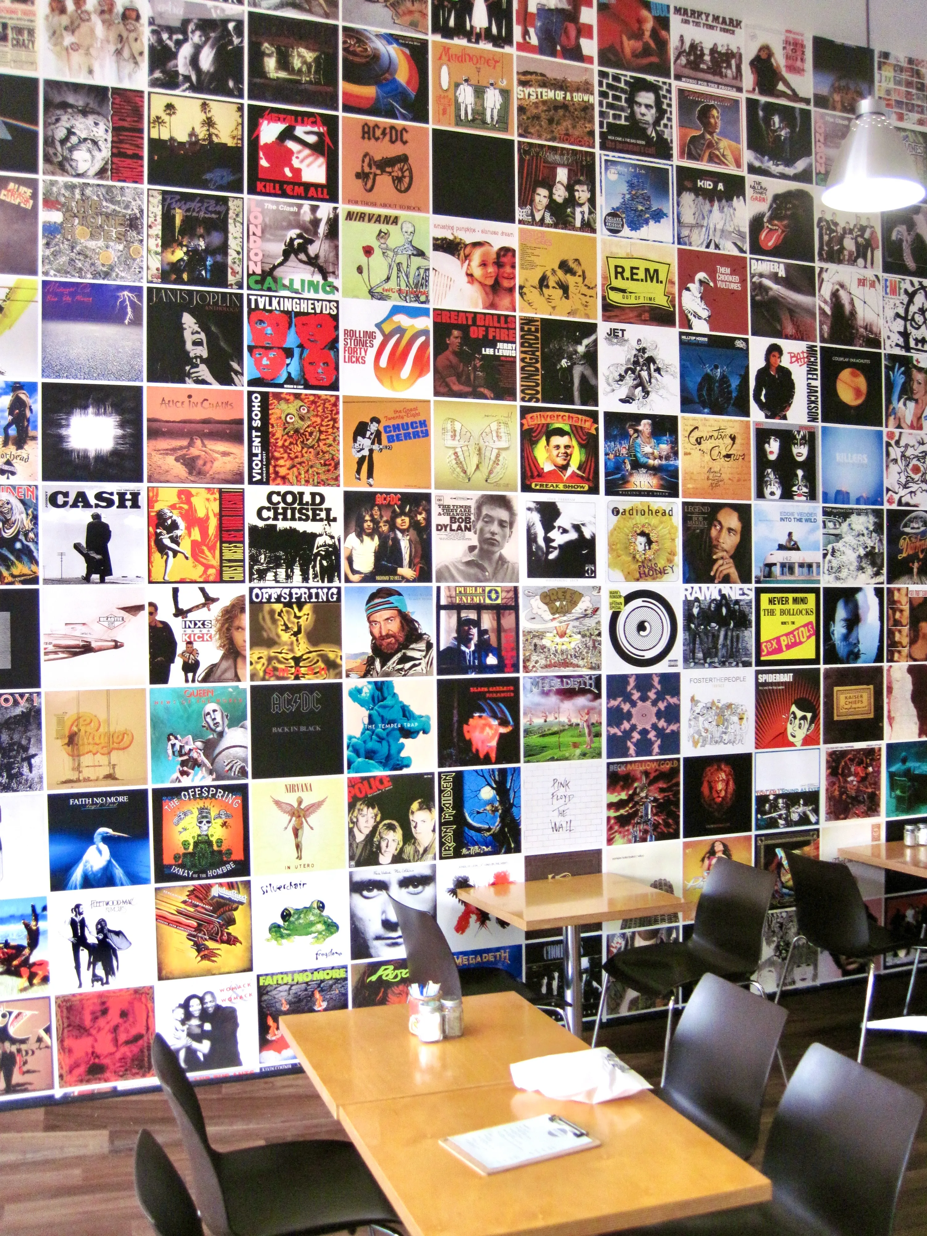 Collage from music LP covers for cafe in NSW