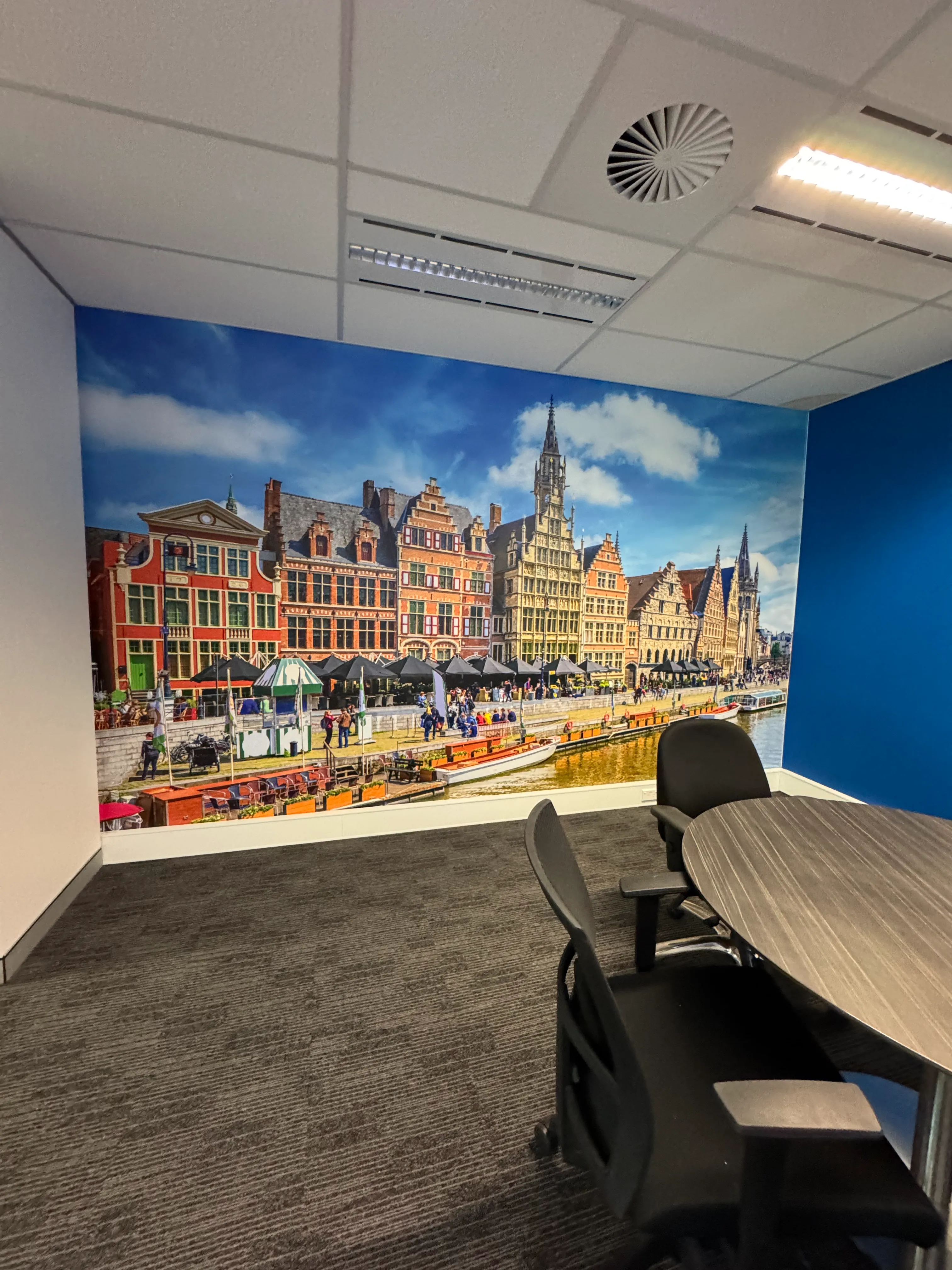 Scenic cityscape wallpaper mural in meeting room at Sydney office