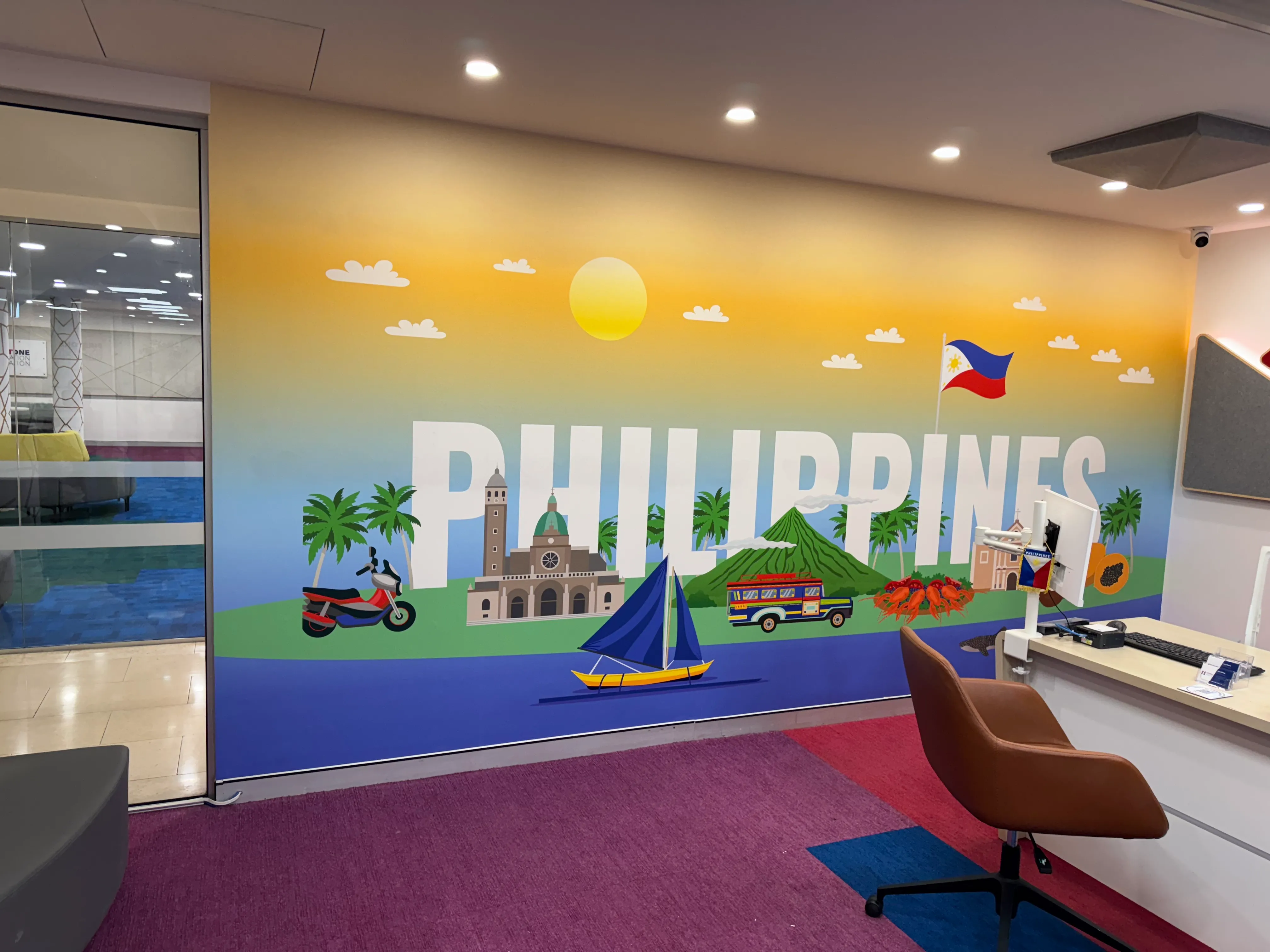 Colourful office wallpaper mural for immigration services office