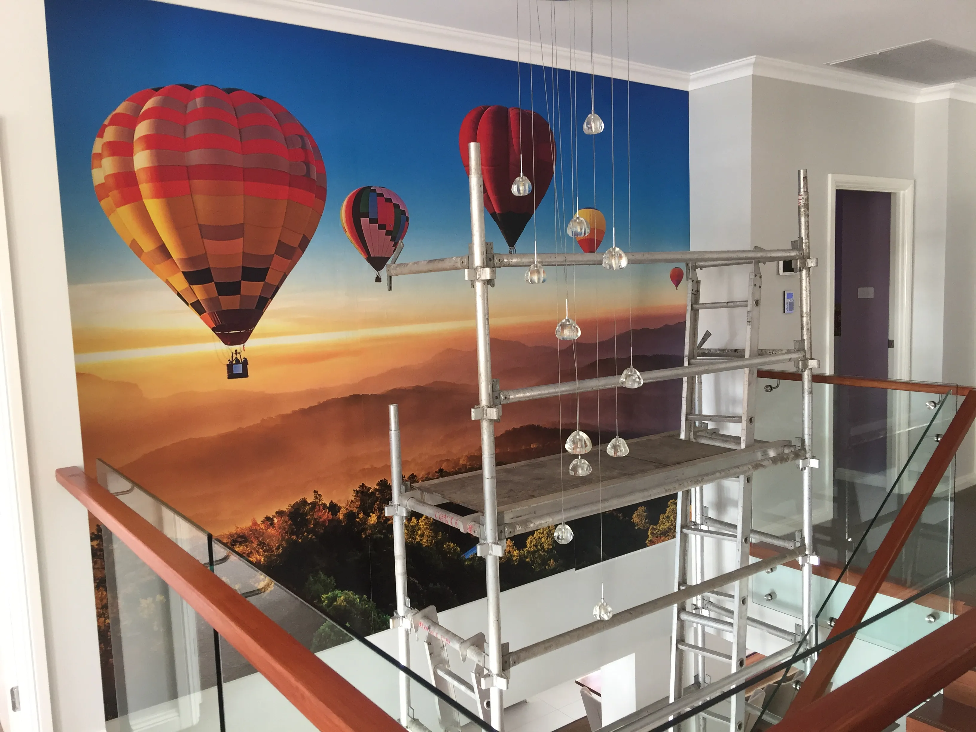 Hot air ballon wallpaper mural in residential entrance area