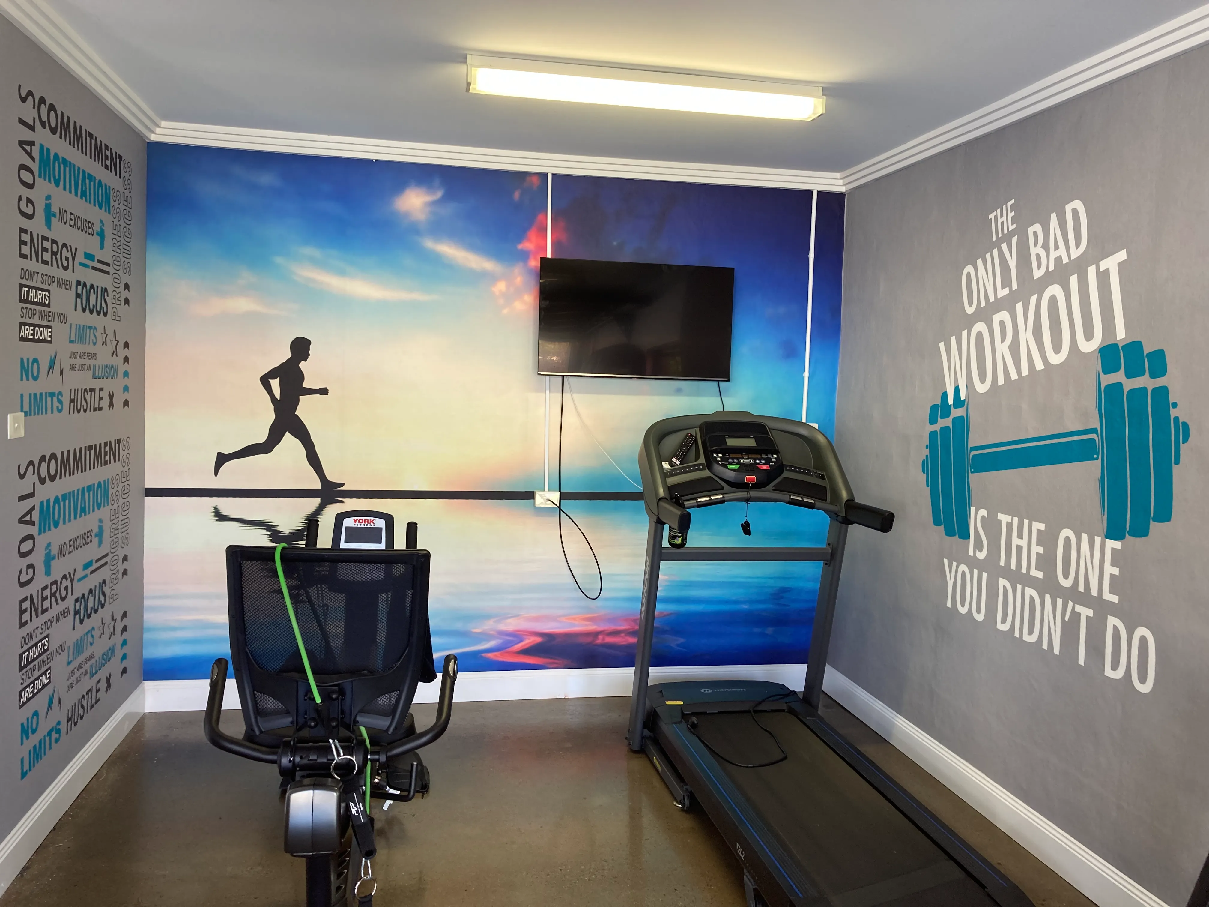 Private workout gym with custom printed wallpaper