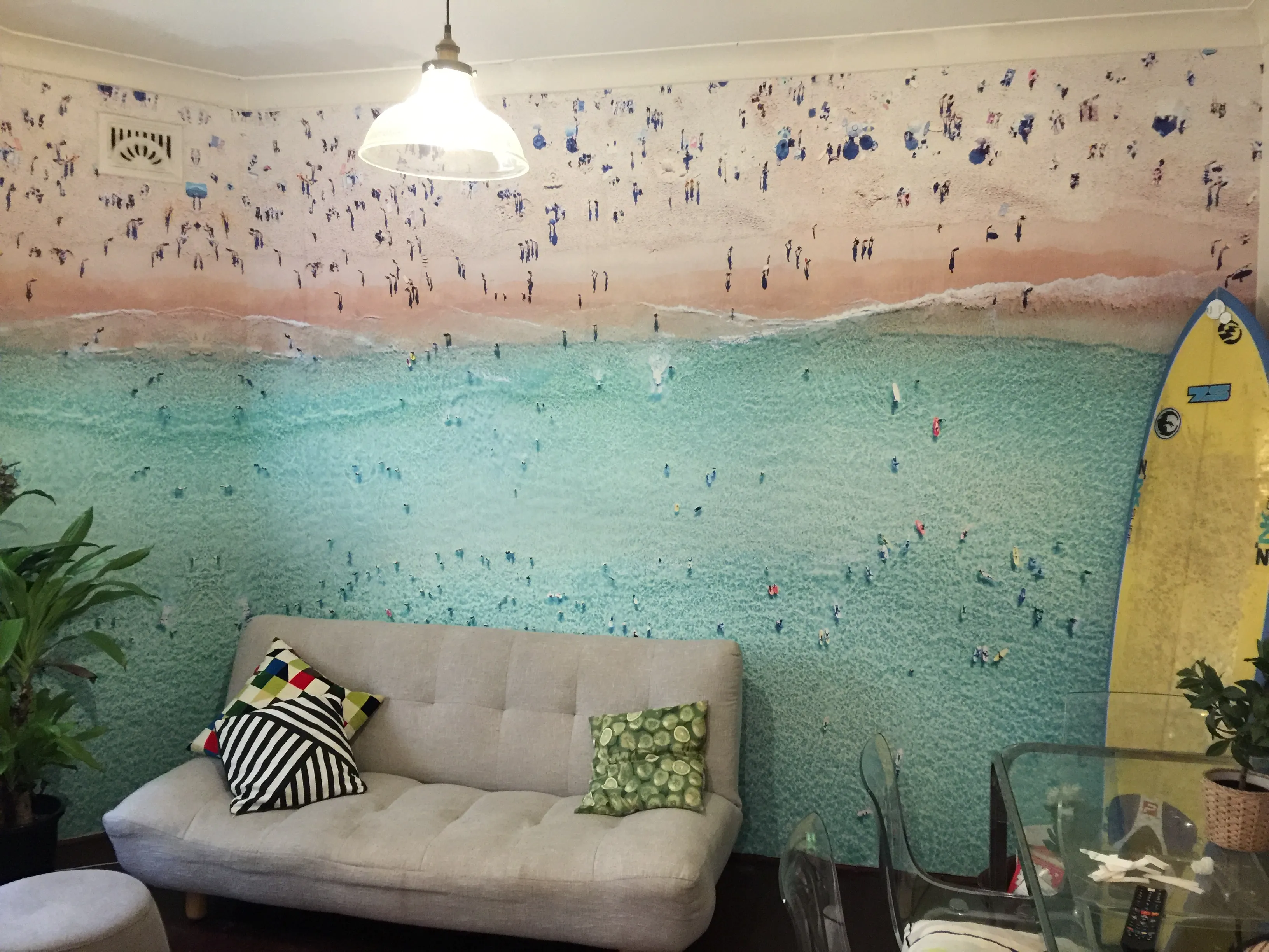 Beach wallpaper mural in living room