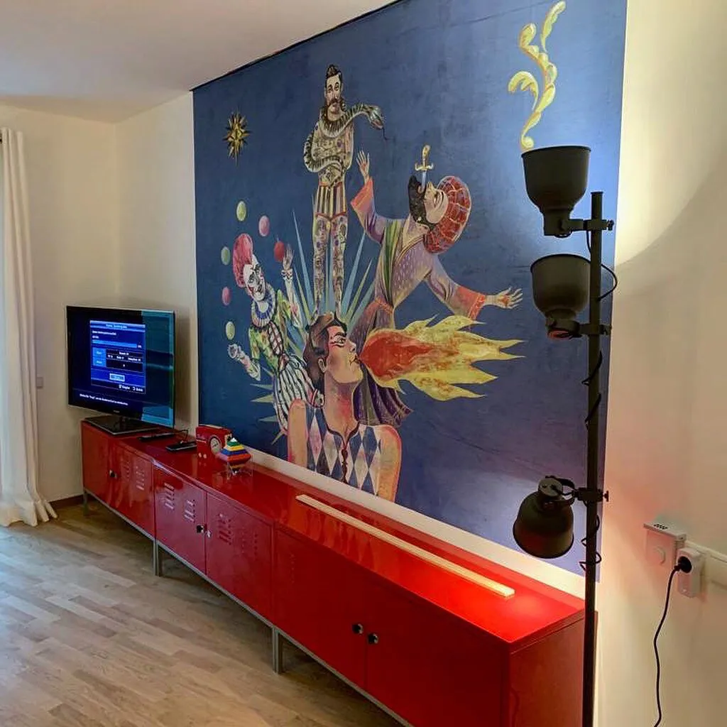 Circus illustration on custom wallpaper for teenager room