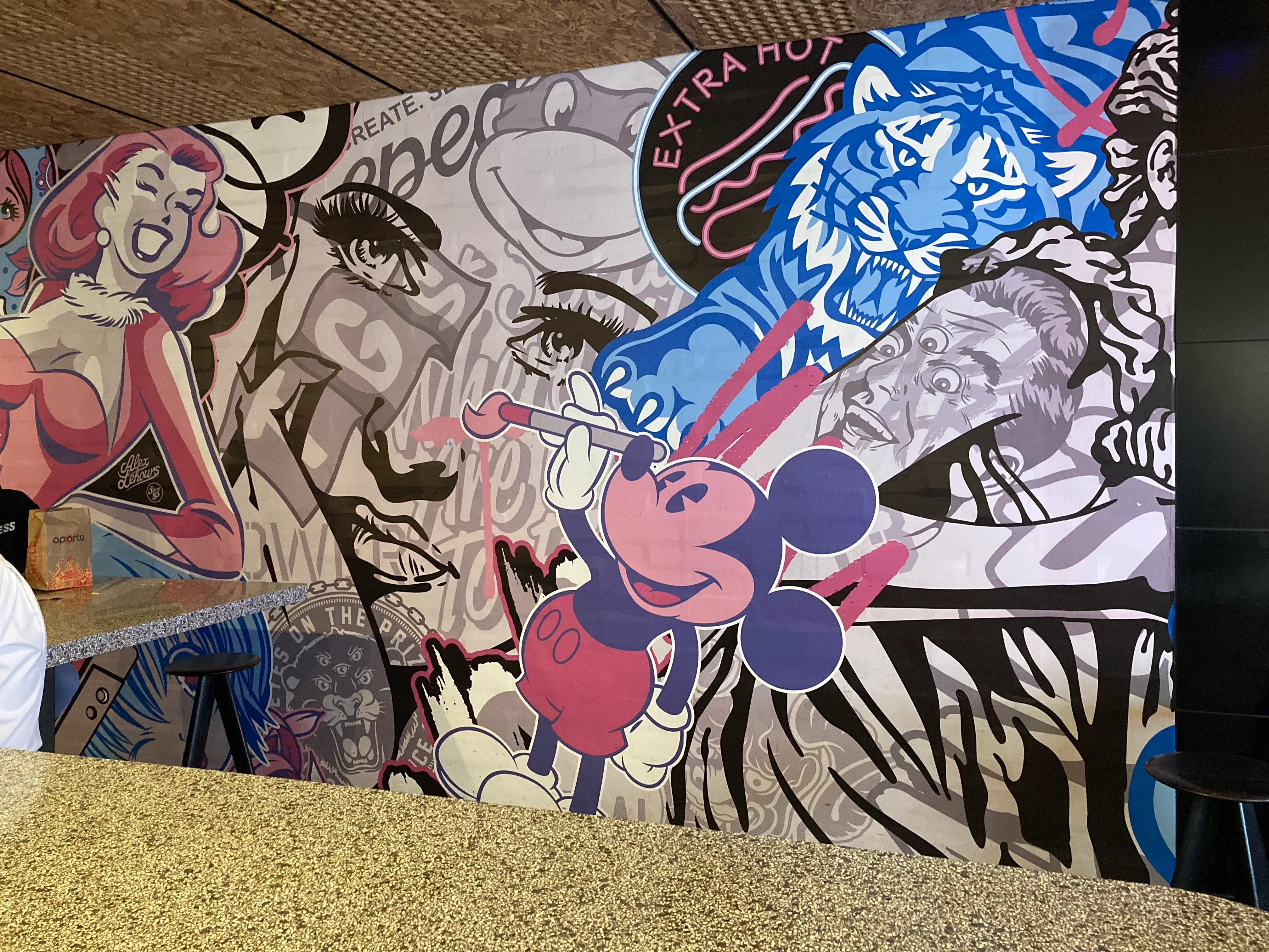 Comic style artwork by Alex Lehours for custom wallpaper mural at The Galleries retail area