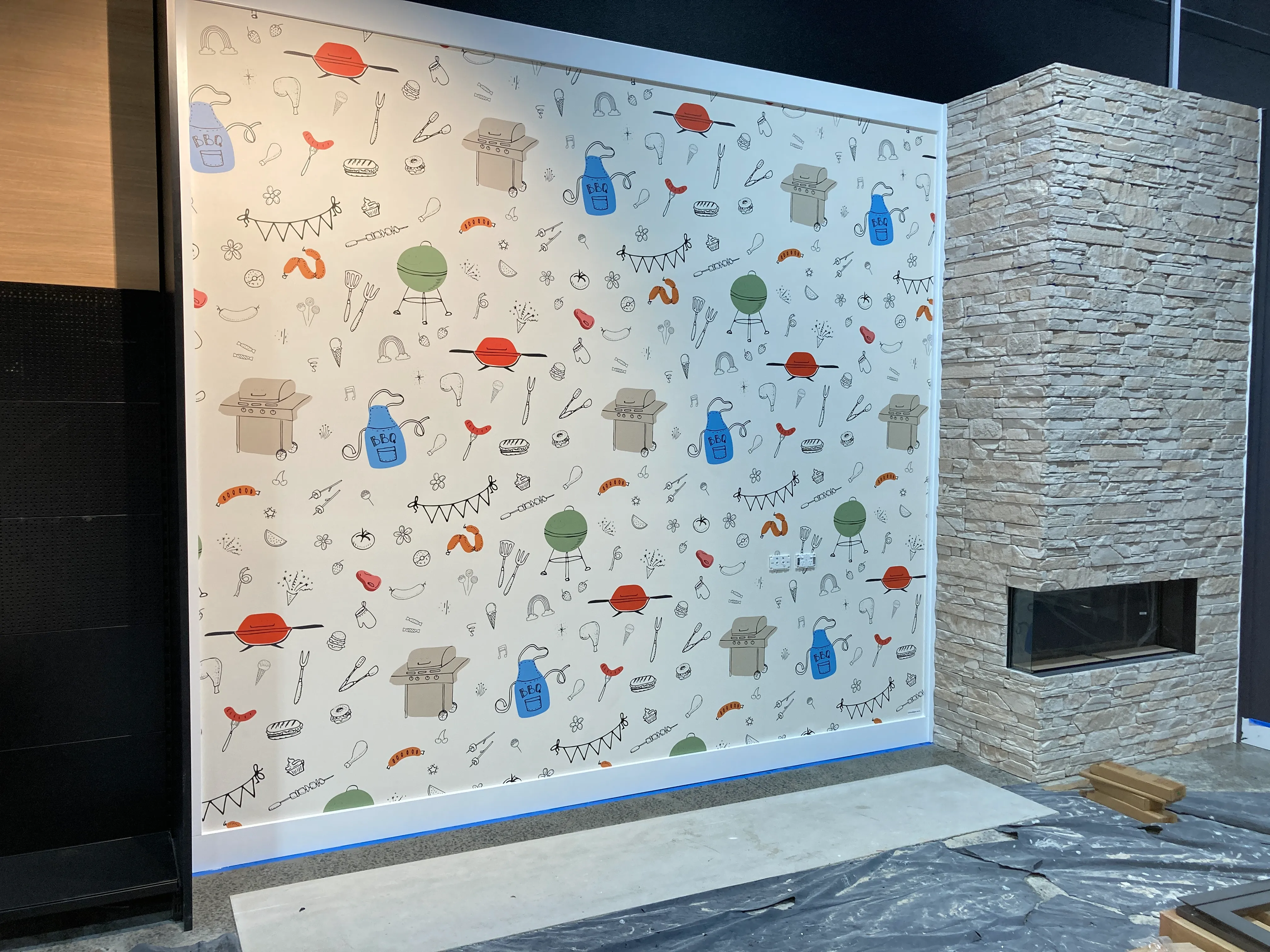 60's styled wallpaper for BBQ shop