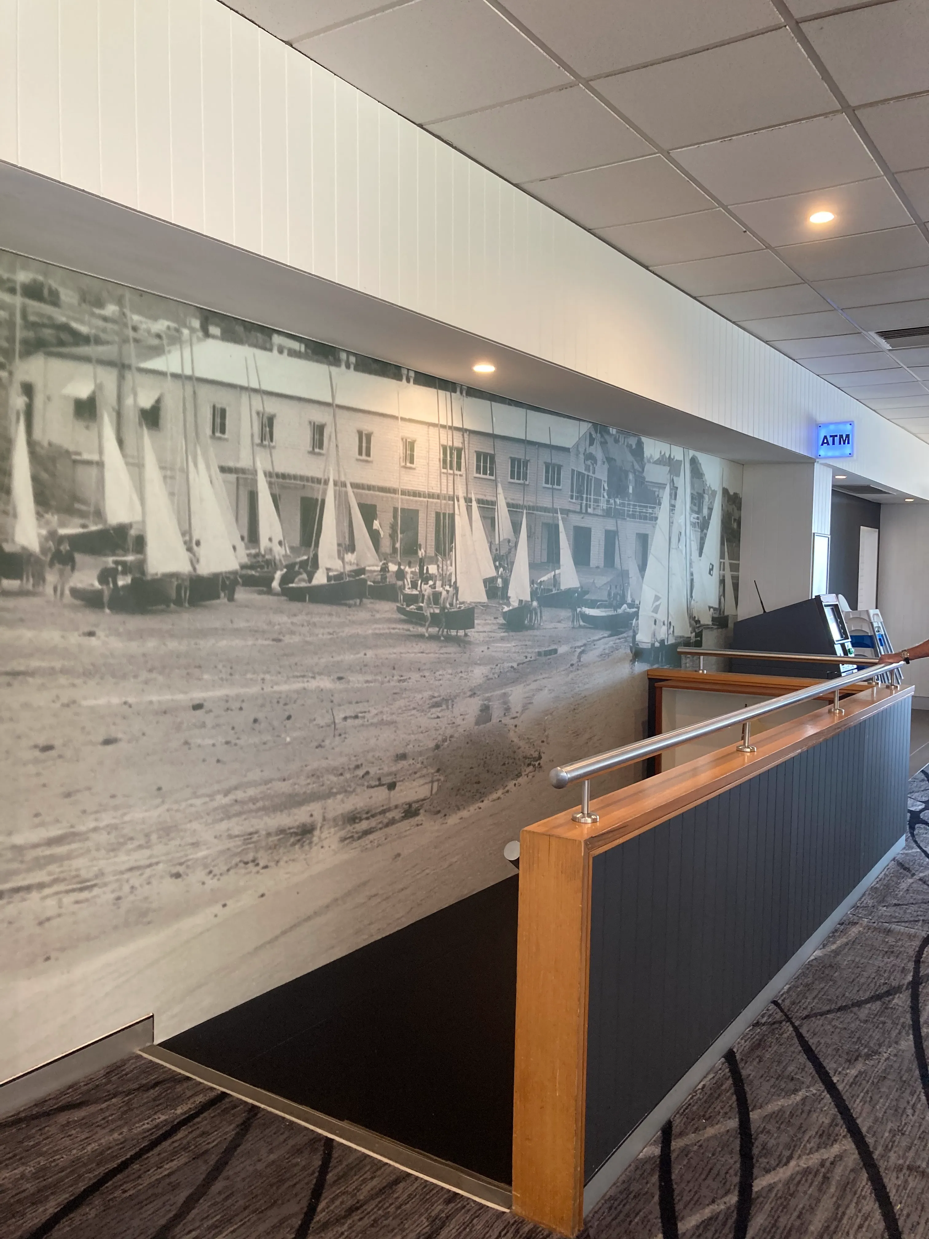 Vintage sailing photo on custom printed wallpaper at the Drummoyne Sailing Club restaurant