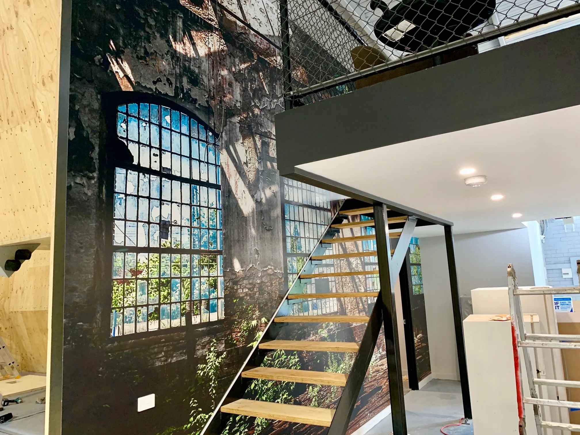 Custom printed wallpaper for bouldering space in Melbourne