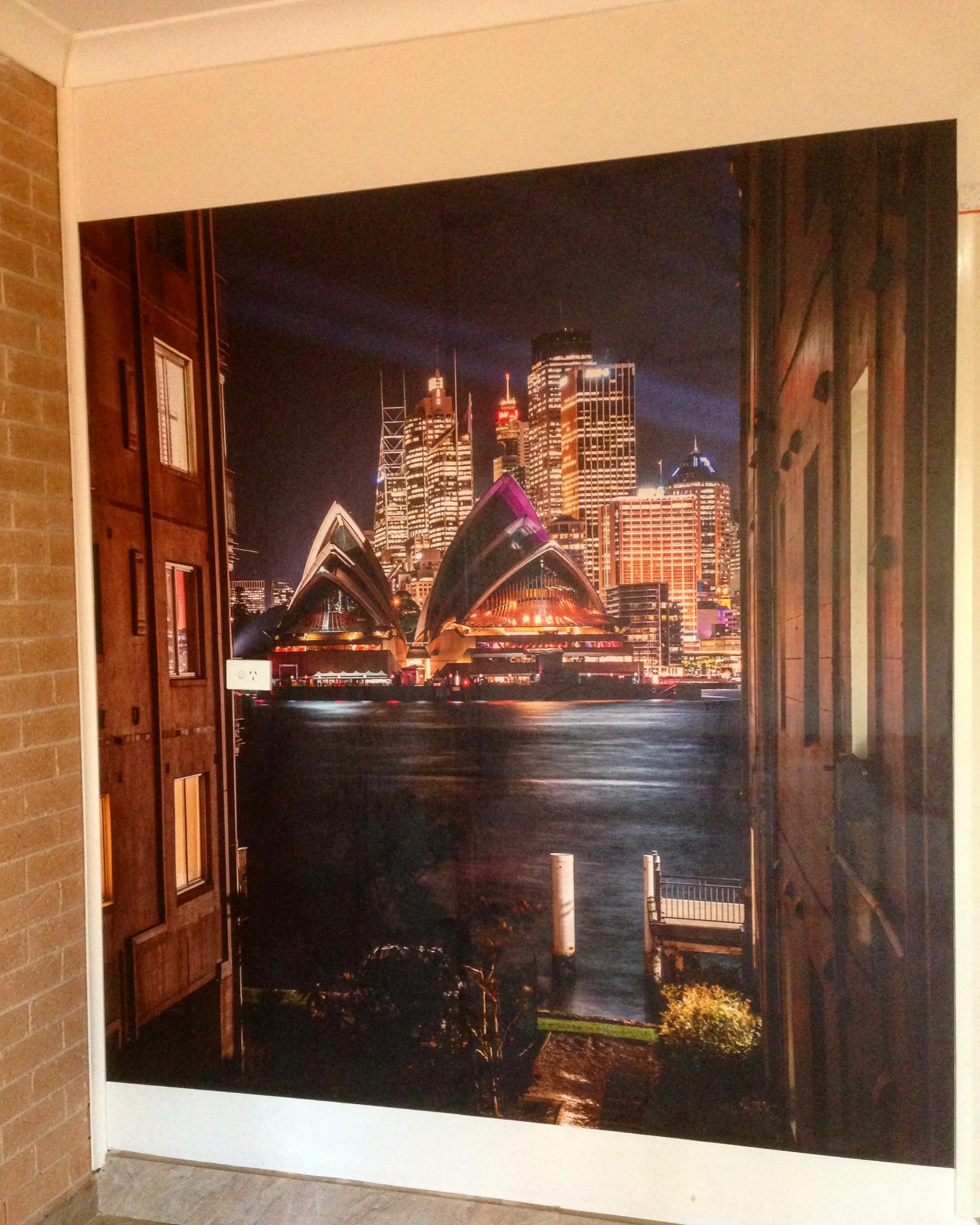 Sydney at night wallpaper mural in residential entrance area