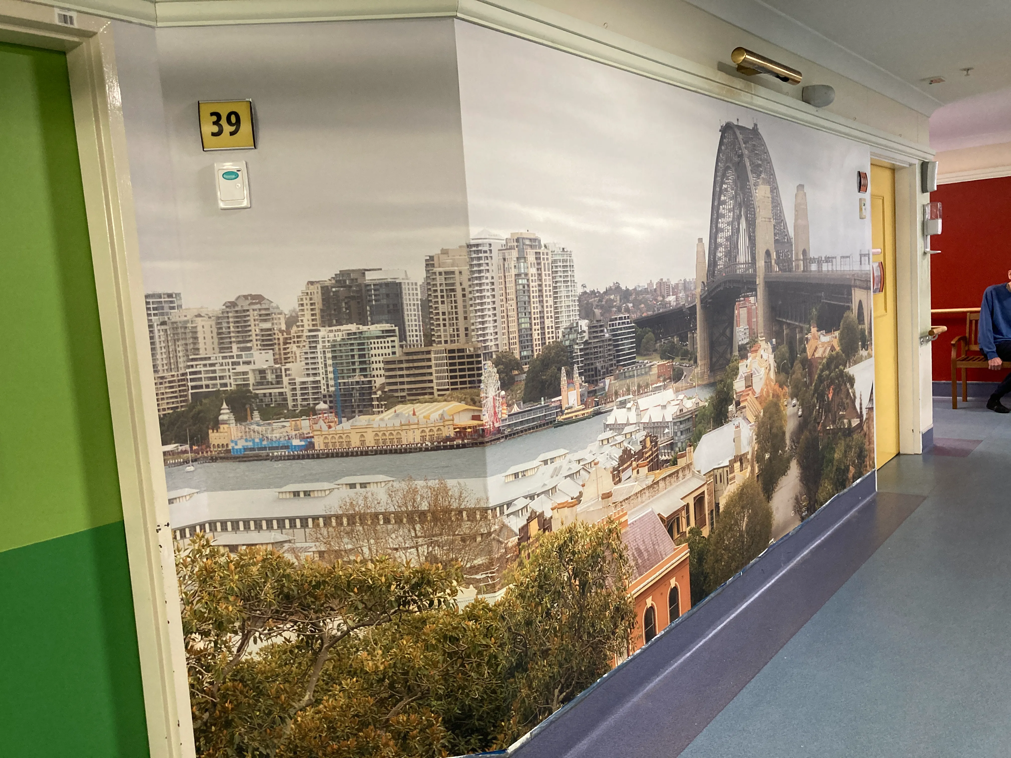 Sydney wallpaper mural in the corridor of a Uniting Aged Care facility